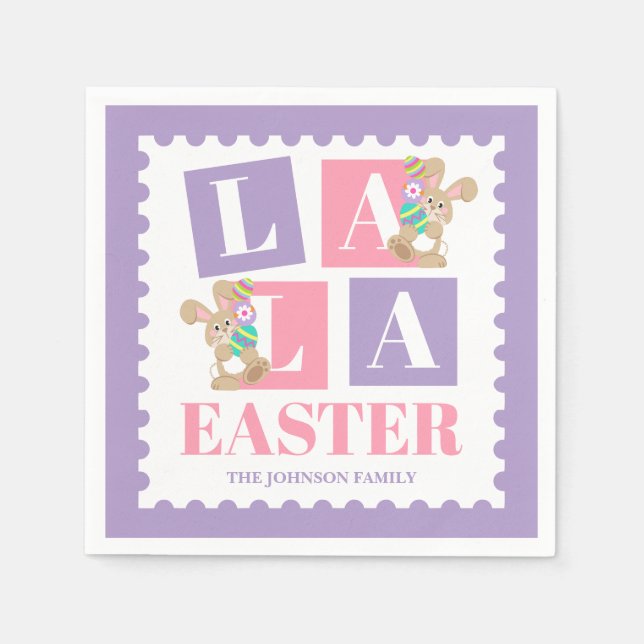 La La Easter Bunny Pastel Party Napkin (Front)