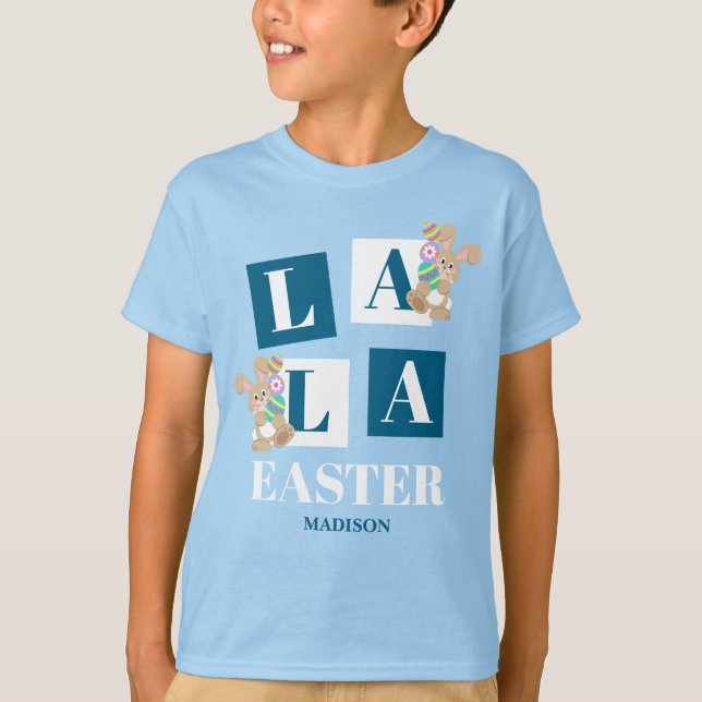 La La Easter Cute Bunny Blue Boys T-Shirt (Front)