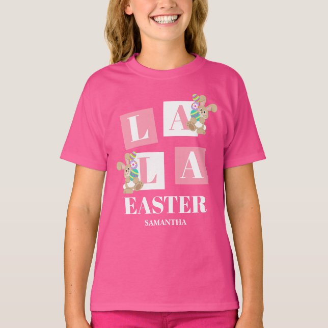 La La Easter Cute Bunny Pink Girls  T-Shirt (Front)