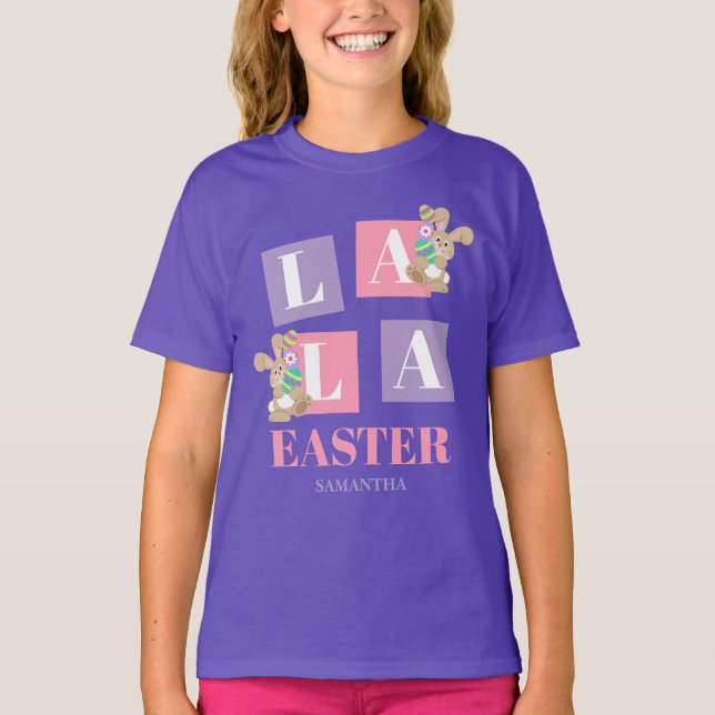 La La Easter Cute Bunny Purple Girls T-Shirt (Front)