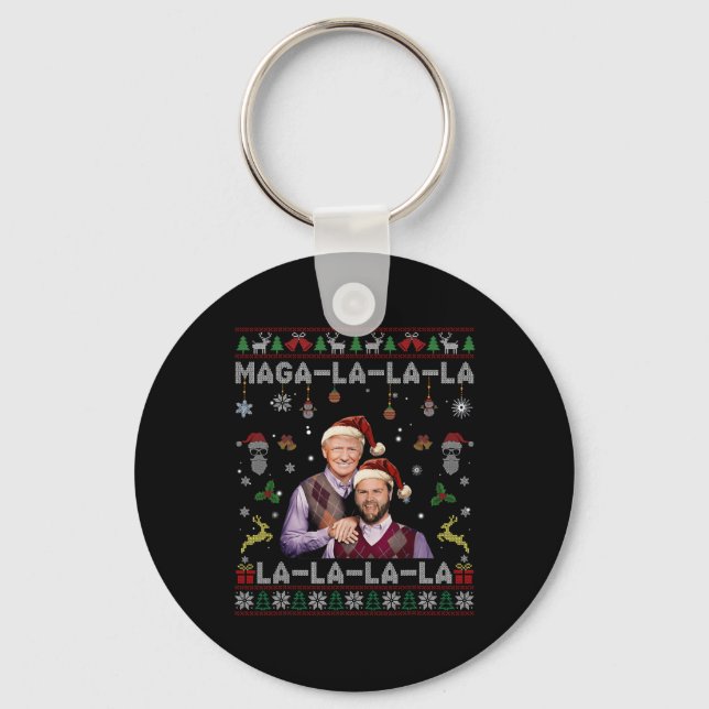 La La La Donald Trump Potus 47 Ugly Christmas Swea Key Ring (Front)