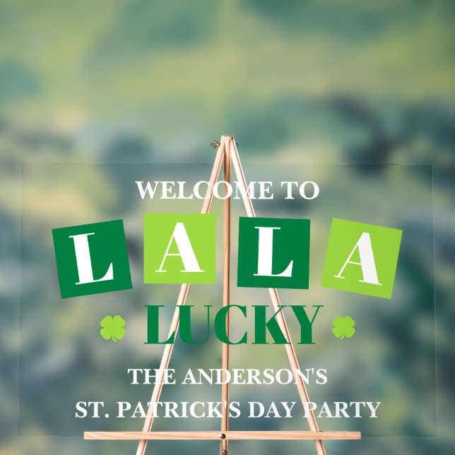 La La Lucky St. Patrick’s Day Party Welcome Acrylic Sign (Neutral)