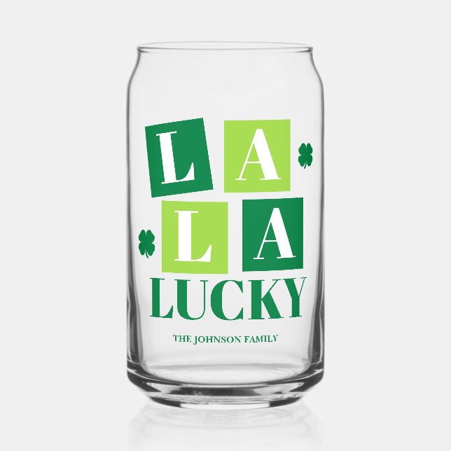 La La Lucky St. Patrick’s Day Personalized Can Glass (Front)