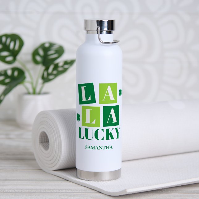La La Lucky St. Patrick’s Day Personalized Water Bottle (Yoga (Rotated))