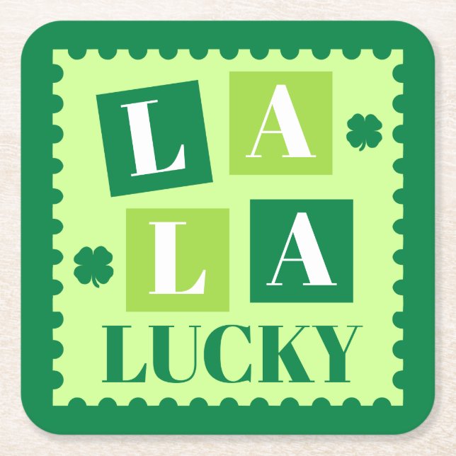 La La Lucky St. Patrick’s Day Square Paper Coaster (Front)