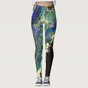 La Laguna painting black blue teal white Leggings