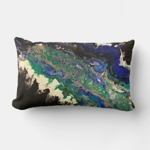 La Laguna painting black blue teal white Lumbar Cushion