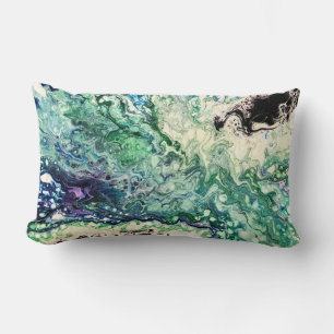 La Laguna painting blue teal white black Lumbar Cushion