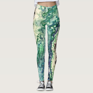 La Laguna series of paintings in black teal blue Leggings