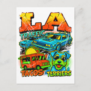 La Los Angeles Traffic Tacos And Terriers Postcard