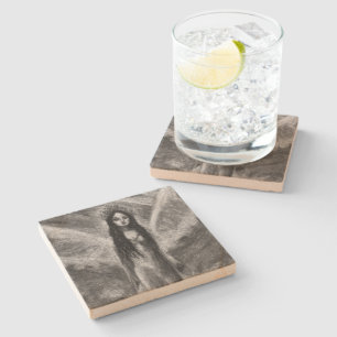 La Luna Dark Angel Fairy Woman Goth Fantasy Art Stone Coaster