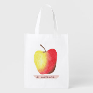 La manzana / The apple Spanish learning Reusable Grocery Bag