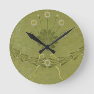 'La Margarete' wallpaper design, printed by Jeffre Round Clock