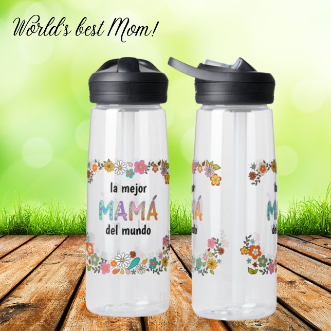 La mejor Mamá del mundo Fun Whimsy Letters Water Bottle (Creator Uploaded)