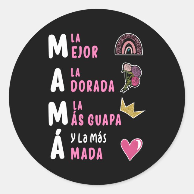 La Mejor Mama Del Mundo Spanish Mother'S Day Flora Classic Round Sticker (Front)