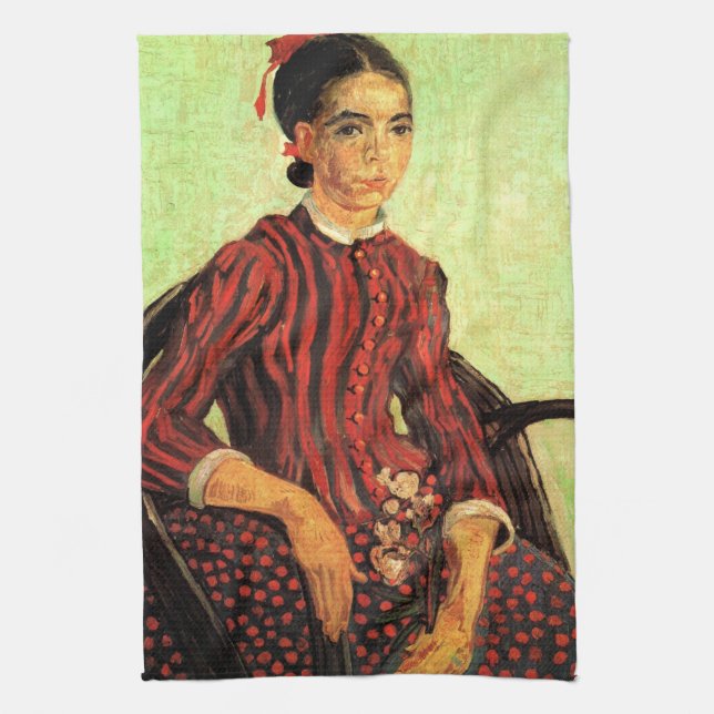 La Mousme, Sitting by Vincent van Gogh Tea Towel (Vertical)