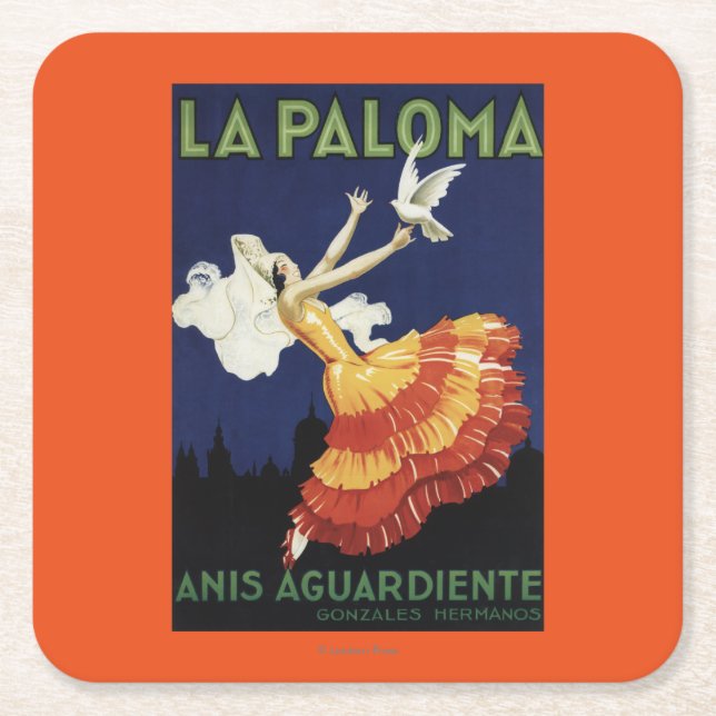 La Paloma - Anis Aguardiente Promotional Square Paper Coaster (Front)