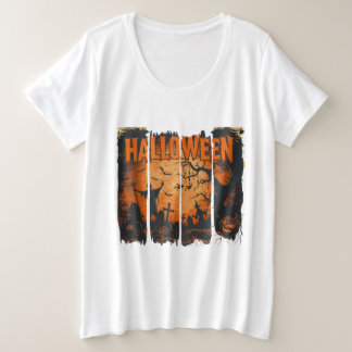La Parca T-Shirt, Witch and Halloween Pumpkins Plus Size T-Shirt
