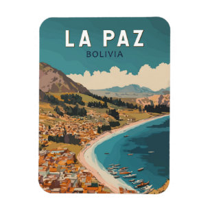 La Paz Bolivia Illustration Travel Art Vintage Magnet