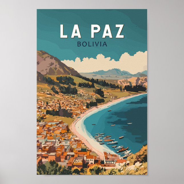 La Paz Bolivia Illustration Travel Art Vintage Poster (Front)
