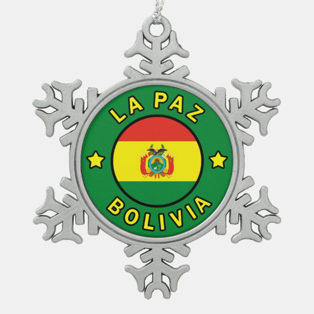 La Paz Bolivia Snowflake Pewter Christmas Ornament (Front)