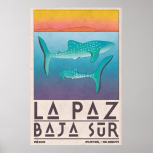 La Paz Mexico Poster, Whale Sharks, Layered Blue Poster