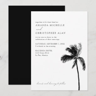 La Paz Wedding Mexico Formal Black & White Invitation