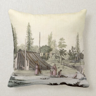 La Perouse at Port Francesci (colour engraving) Cushion