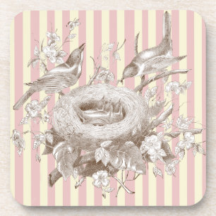 La Petite Famille on pink and cream background Coaster