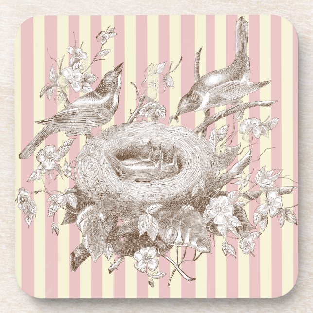 La Petite Famille on pink and cream background Coaster (Front)