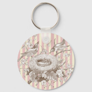 La Petite Famille on pink and cream background Key Ring