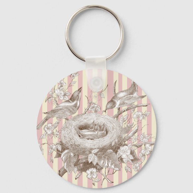 La Petite Famille on pink and cream background Key Ring (Front)
