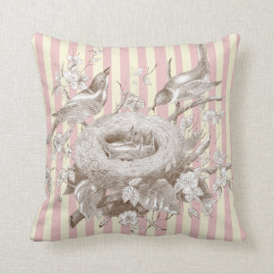 La Petite Famille on pink and cream stripes Cushion