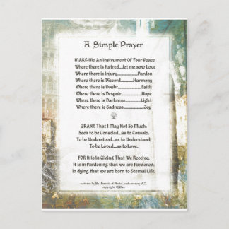 La Piazza Simple Prayer For Peace by St. Francis Postcard