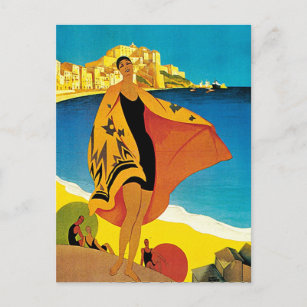 La Plage de Calvi Vintage France Travel Art Postcard