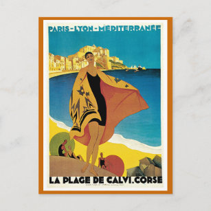 " La Plage de Calvi" Vintage Travel Poster Postcard