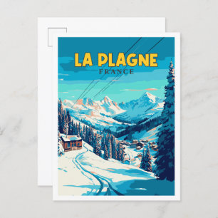 La Plagne France vintage travel illustration Postcard