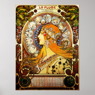 LA PLUME ZODIAC by Alphonse Mucha Art Nouveau Poster