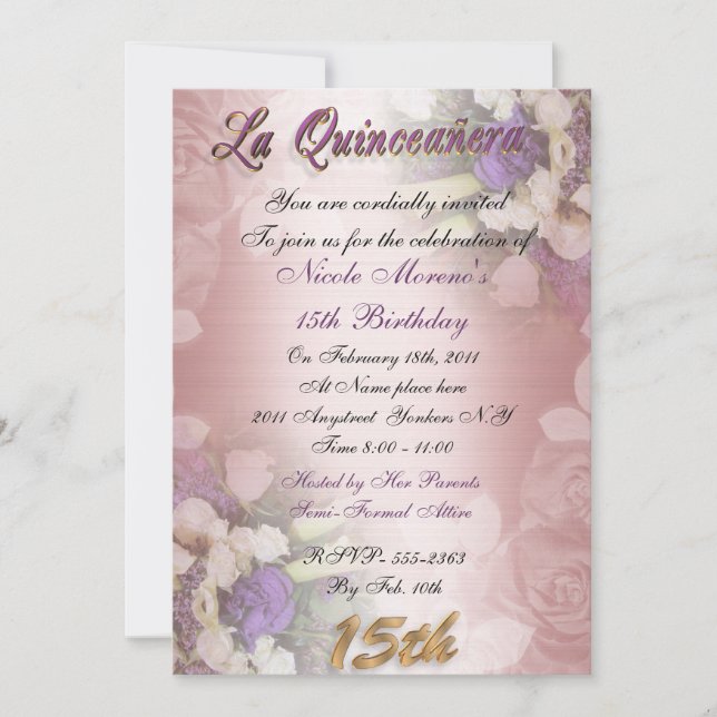 La Quinceanera 15th birthday invitation elegant (Front)