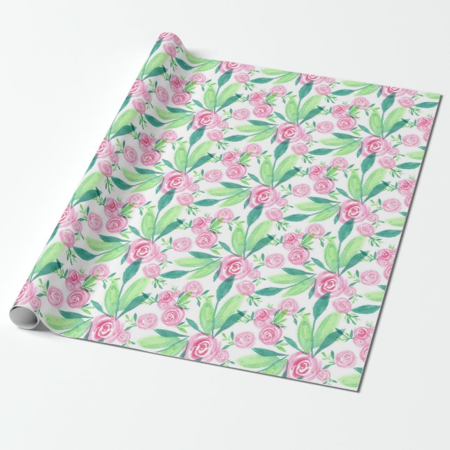 La Rosa Watercolor Floral Botanical Wrapping Paper (Unrolled)