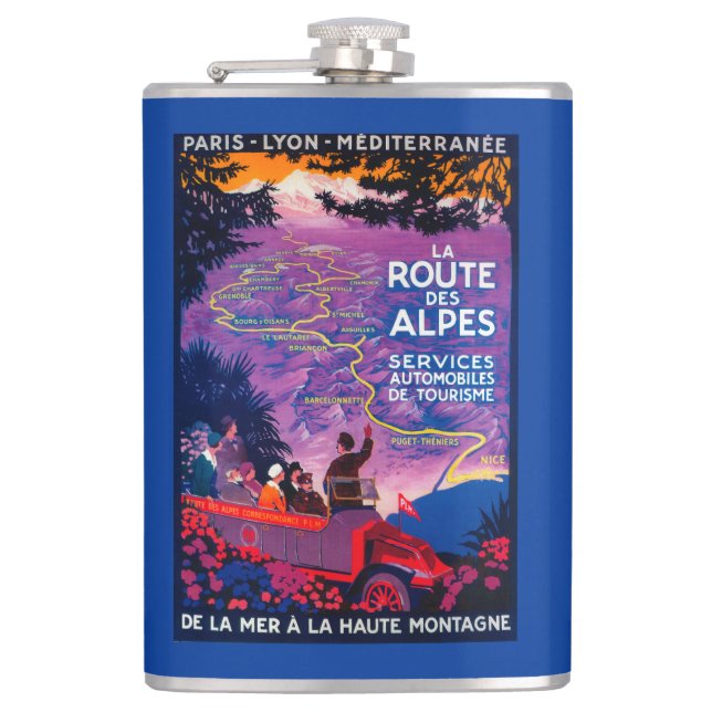 La Route Des Alpes Vintage PosterEurope Hip Flask (Front)
