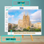 La Sagrada Familia Barcelona Spain Modern Postcard<br><div class="desc">When you are looking to share your experiences, sending a postcard to a friend or loved one is a sweet gesture. However, we've made it even more stylish and dynamic and personalised with this template. The photograph is a beautiful representation of the location (a view of Basilica i Temple Expiatori...</div>