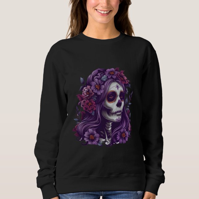 La Santa Muerte Saint Mexican Folklore Dead Skull  Sweatshirt (Front)