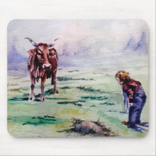 La vaca y el niño/The cow and the boy Mouse Pad
