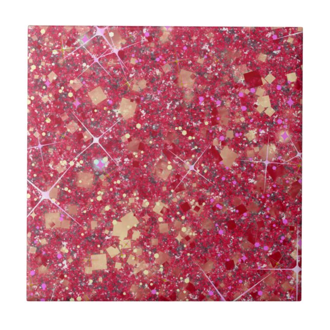 La Vida Magenta Pink Colour Faux Glitter Solid Tile (Front)