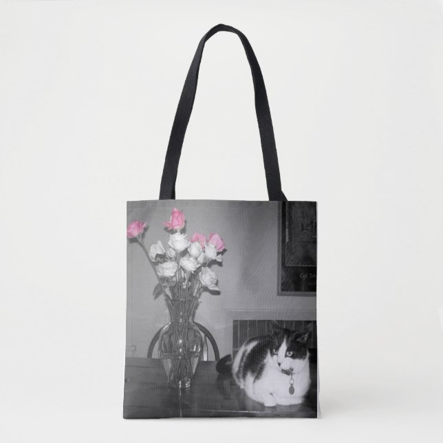 "La Vie en Rose" Cat  Tote Bag (Front)