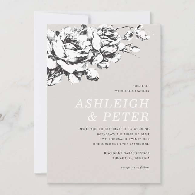 La Vie en Rose Floral Wedding Invitation - Grey (Front)