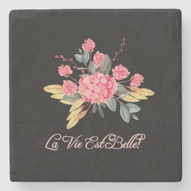 LA VIE EST BELLE Stone Coaster (Front)