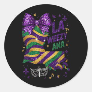 La Weezy Ana Mardi Gras Louisiana Map Fat Tuesday Classic Round Sticker