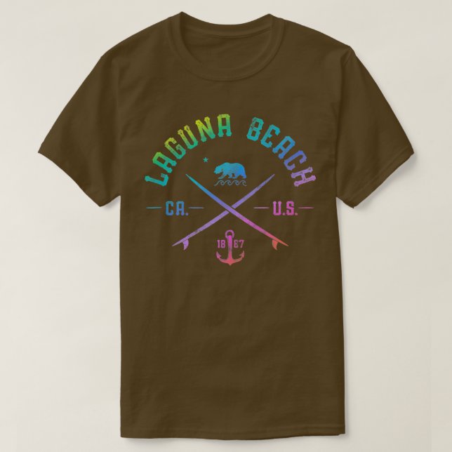 Laa Beach California  Rainbow Surfing Beach Arts T T-Shirt (Design Front)